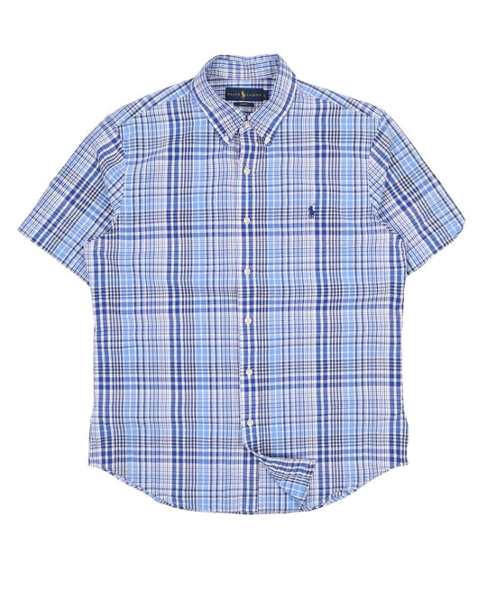 Men's RALPH LAUREN Blue Check Cotton Short Sleeve Shirt Size L