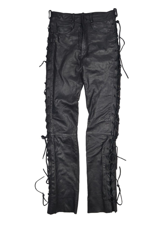 ECHTES LEDER Biker Pants Black Leather Men's Motorcycle Lace Up Trousers Size 50