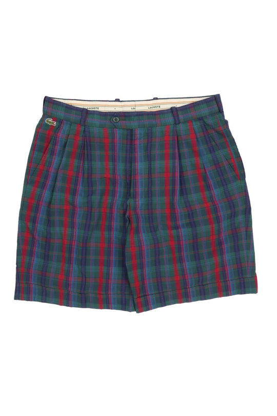 Men's Vintage LACOSTE Multicolour Check Pleated Chino Shorts Size 34 / 50