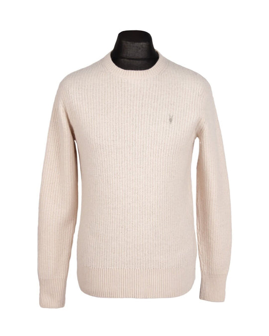 ALLSAINTS Pullover Beige Crew Neck Knit Wool Blend Mens Jumper Size S