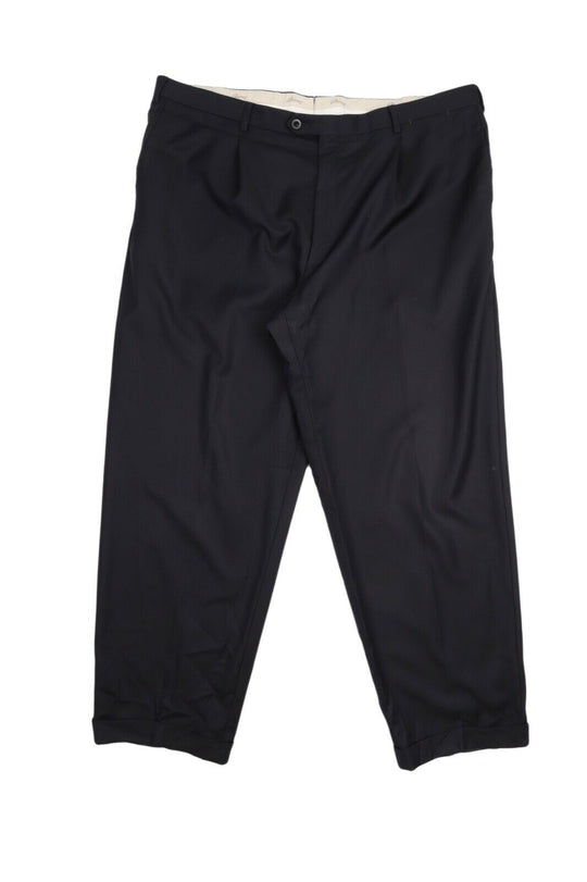 Men's BRIONI Canazei Navy 100% Wool Pleated Cuffed Trousers Pants Size 59 R