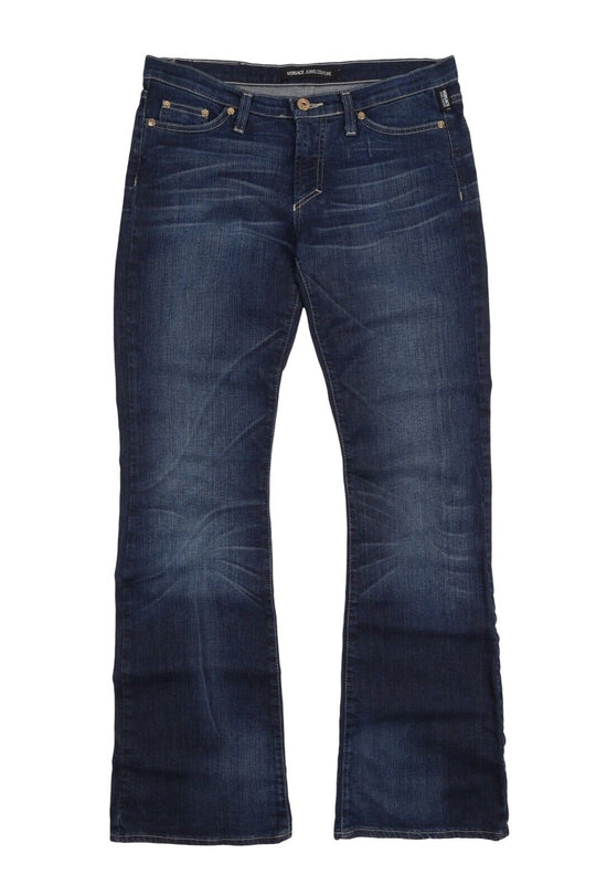 Women's Vintage VERSACE Jeans COUTURE Blue Flared Denim Jeans Pants Size 29