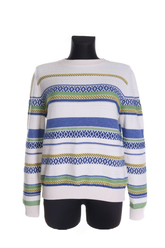 Women's MAX MARA WEEKEND White Striped Cotton Blend C-Neck Jumper Sweater Size s