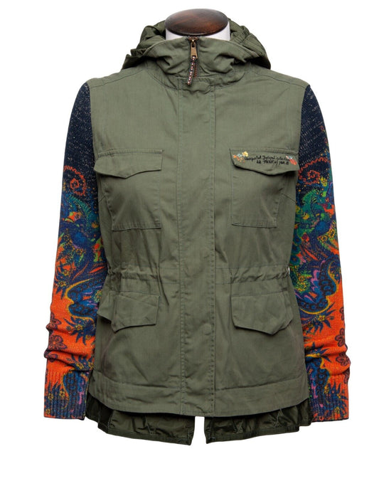 DESIGUAL Military Jacket Print Womens Detachable Sleeve Jacket Size 40