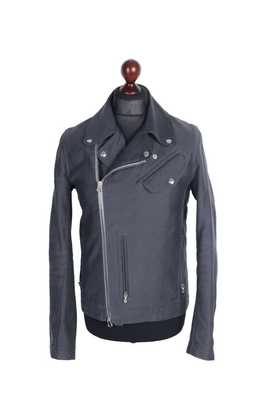 Men's WINGS + HORNS Grey 100% Cotton Biker Jacket Size M