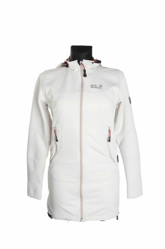 Women's JACK WOLFSKIN Ivory Elongated Hooded Stormlock Softshell Jacket Size XS