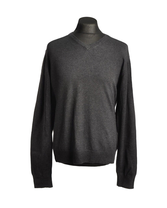 HACKETT Sweater Black Wool Silk Cashmere V-Neck Ribbed Knit Mens Pullover XL