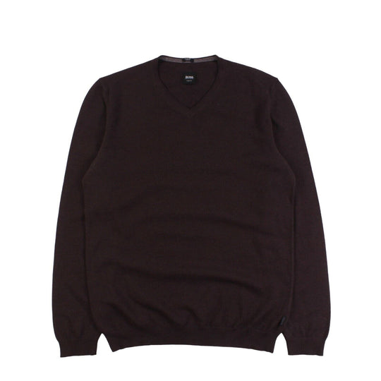 Men's BOSS Brown 100% Wool V-Neck Sweater Size L