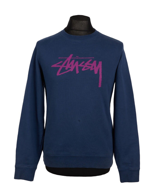 STUSSY Sweatshirt Blue Cotton Logo Mens Pullover Size S