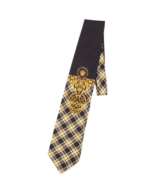 GIANNI VERSACE Tie Necktie Multicolor Medusa Logo Checkered 100% Silk