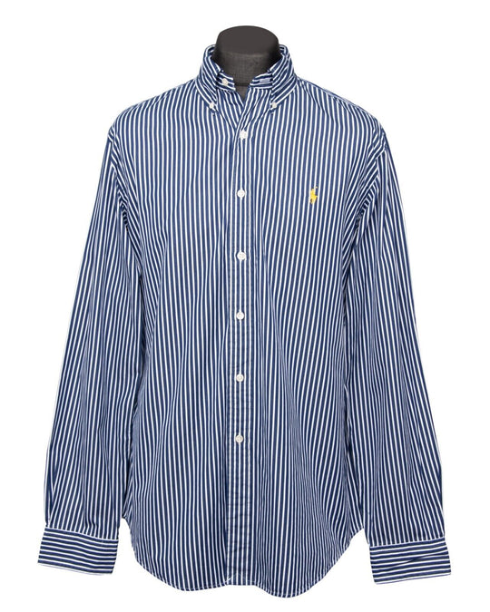 RALPH LAUREN Shirt Navy White Striped Cotton Men's Button Down Size L