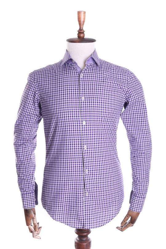 HUGO BOSS Shirt Purple Check Cotton Men's Size 38
