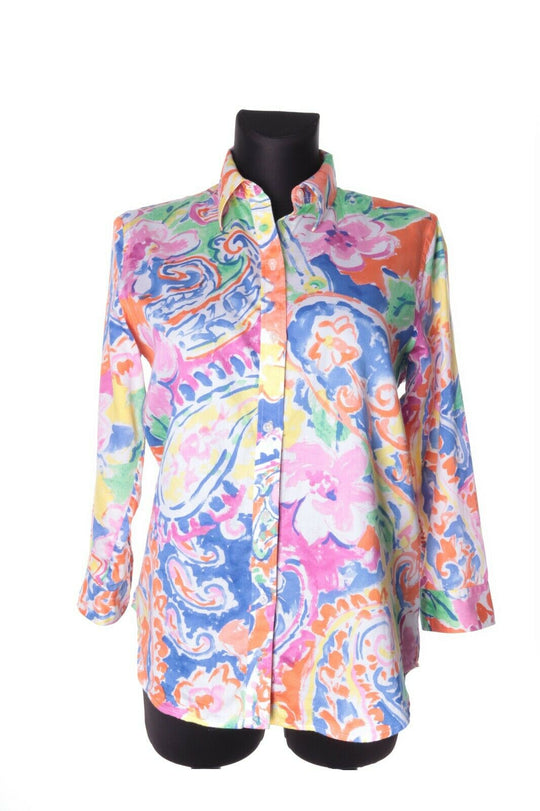 Women's RALPH LAUREN Multicolored Floral 100% Cotton Long Sleeve Shirt Size M