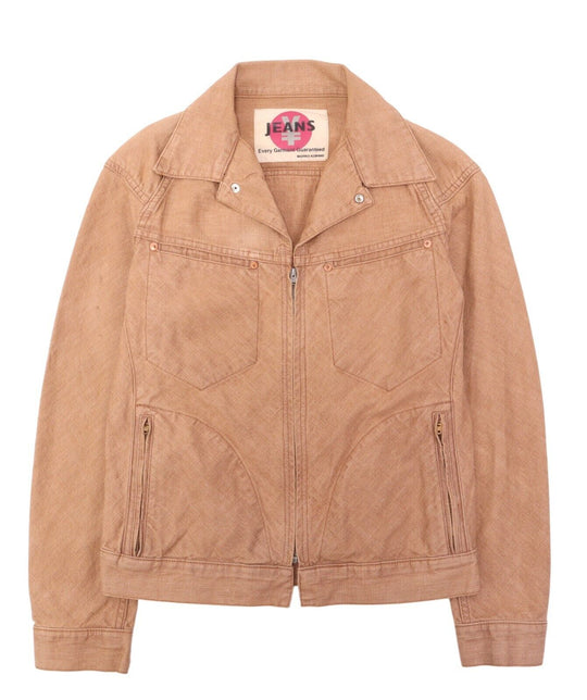 Men's Vintage YEN JEANS MICHIKO KOSHINO Brown Full Zip Denim Jacket Size s