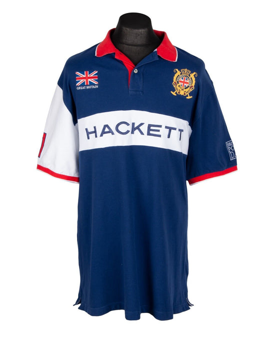 HACKETT London Polo Shirt Blue Pique Cotton Big Logo Men's  Size 2XL