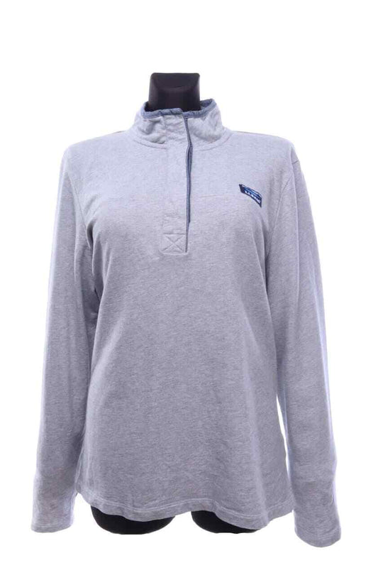 L.l. BEAN Grey Cotton Button Neck Pullover Jumper Size XL Reg