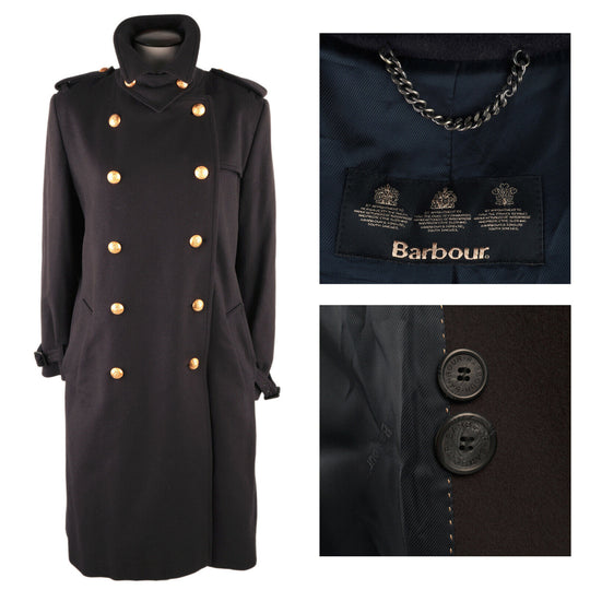 Women's BARBOUR Navy Cashmere Wool Long Coat Size 16 / 42