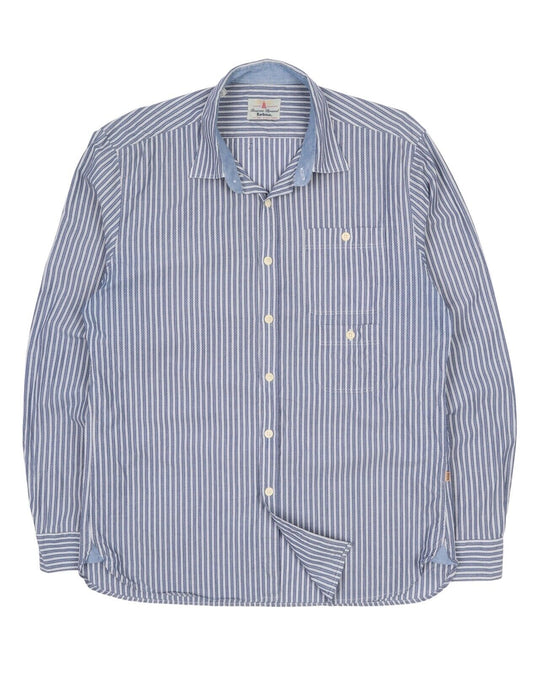 Men's BARBOUR Blue Striped Cotton Long Sleeve Pocket Shirt Size L