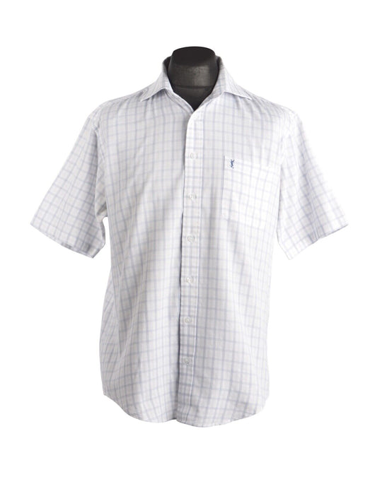 Men's Vintage YVES SAINT LAURENT Blue Check SS Shirt Size 16 / 40-41