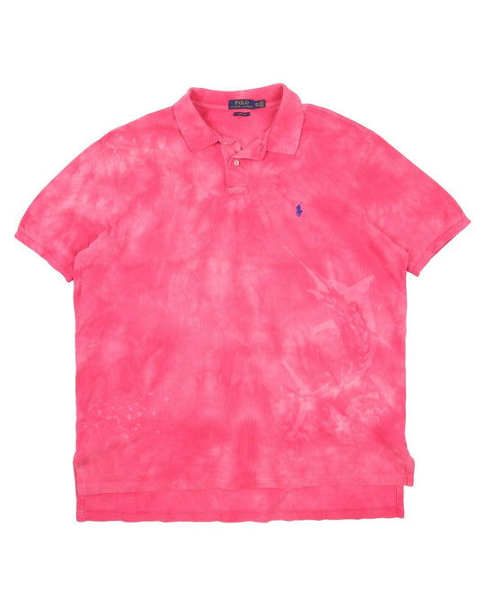Men's POLO RALPH LAUREN Pink Pique Cotton Dyed Print Polo Shirt Size XXL