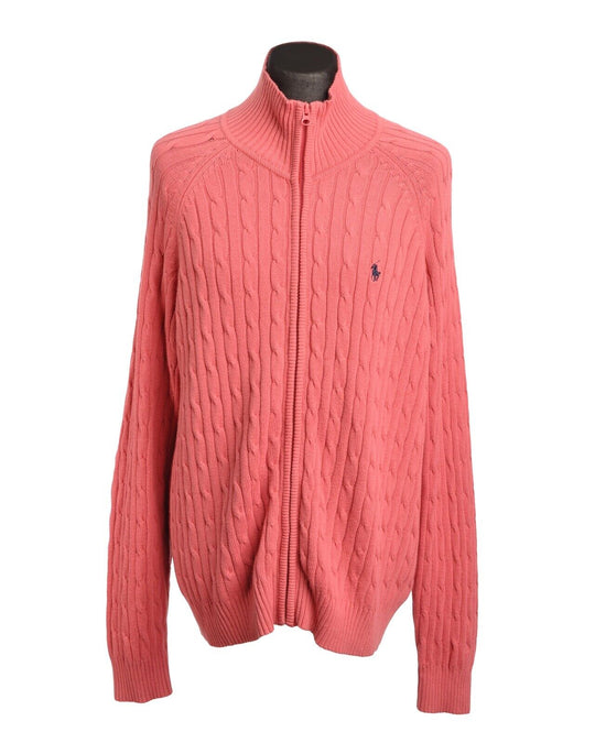 Polo By RALPH LAUREN Full Zip Cotton Cable Knit Pink Men's Jumper Size XXL
