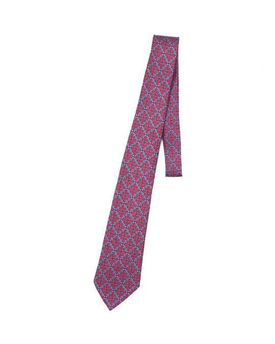 HERMES Paris Tie Blue Red Print Silk Men's Woven Necktie