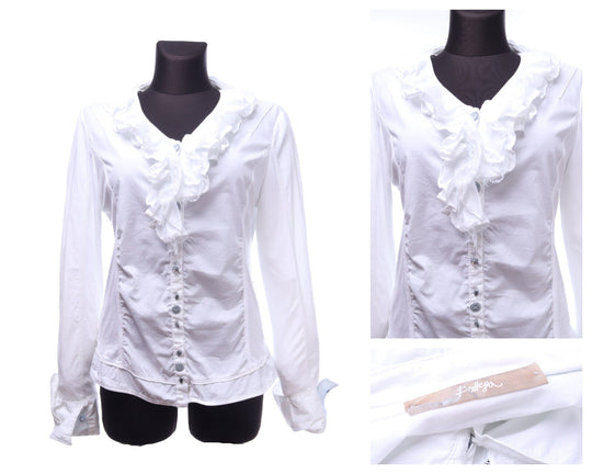 BOTTEGA White Cotton Ruffle Blouse Shirt Size L
