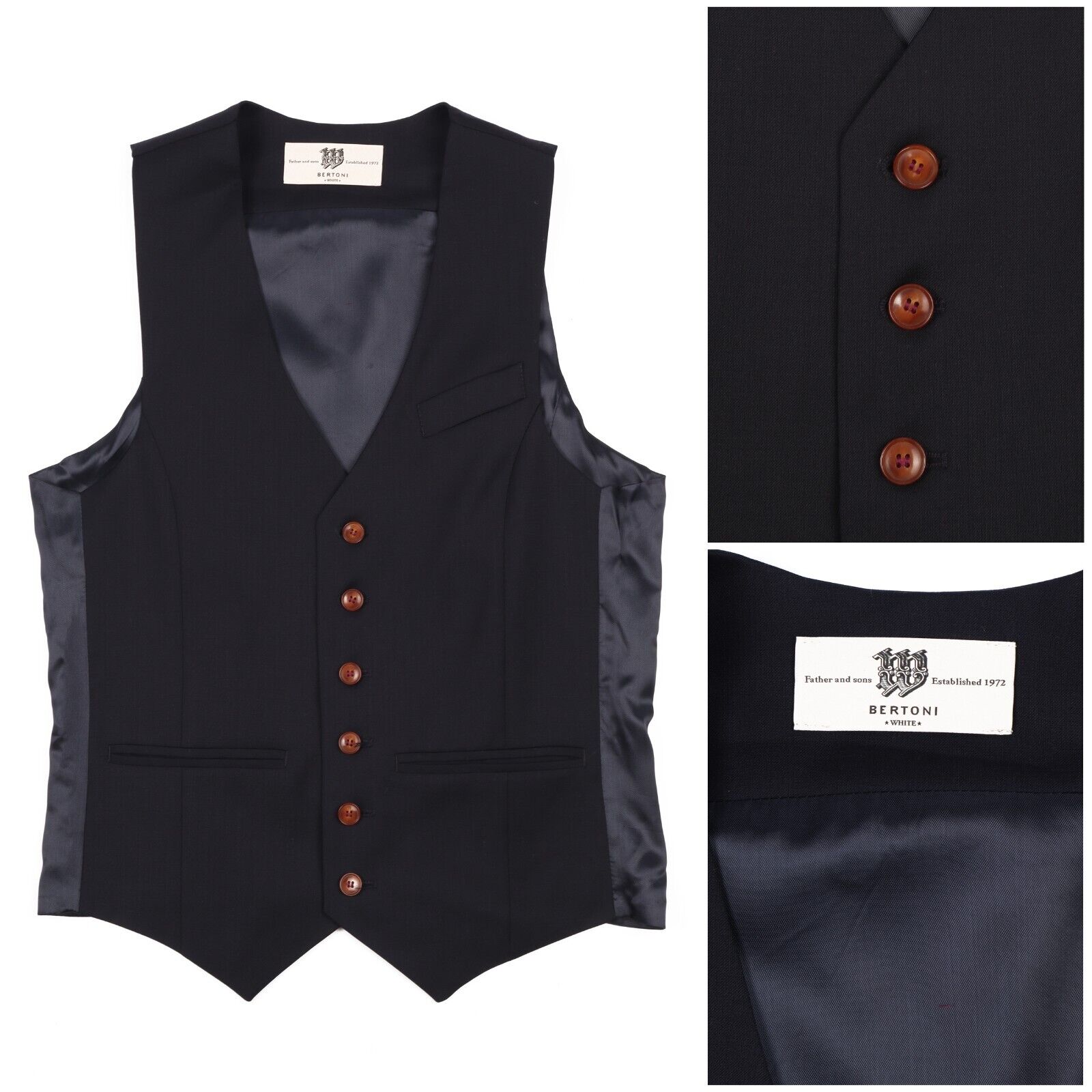 mover Borger fritaget BERTONI Vest Black Wool Blend Sleeveless Button Front Mens Waistcoat S |  rewear