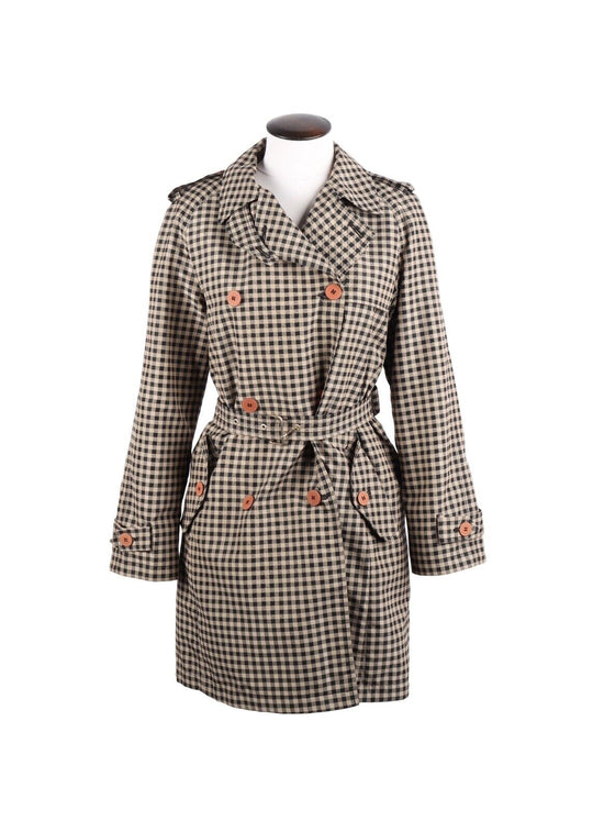 Weekend MAX MARA Jacket Black Check Women's Belted Trench Coat Size 42 IT