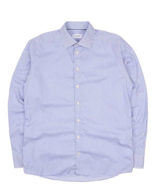 Men's ETON Blue Striped Cotton Dress Shirt Size 17 / 43