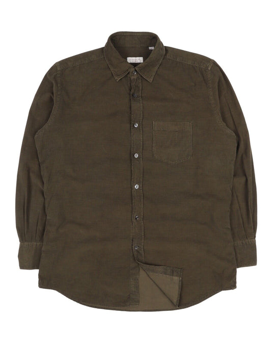 Men's GLANSHIRT SLOWEAR Olive Green Corduroy Cotton Shirt Size 41 / 16