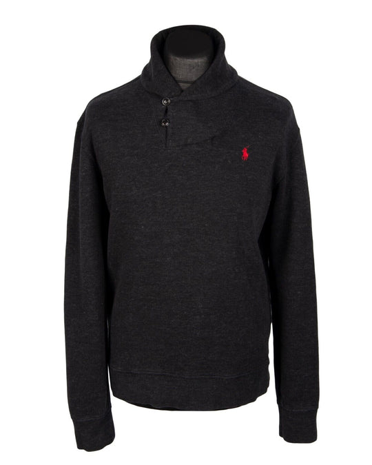 POLO By RALPH LAUREN Jumper Grey Cotton Men's Shawl Neck Pullover Size M
