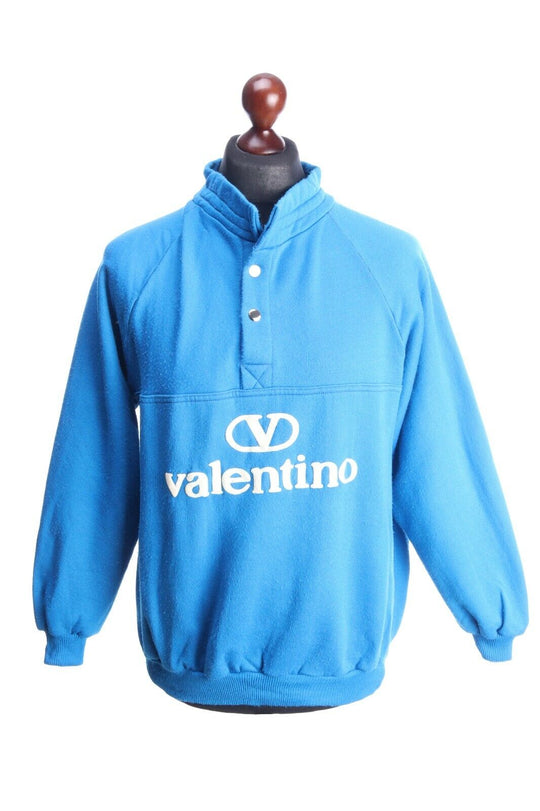 Vintage VALENTINO Blue Logo Fleece Anorak Jumper Pullower Size S