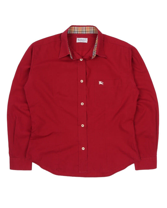 Women's Vintage BURBERRYS Burgundy Red Cotton Check Details Shirt Size ~ M