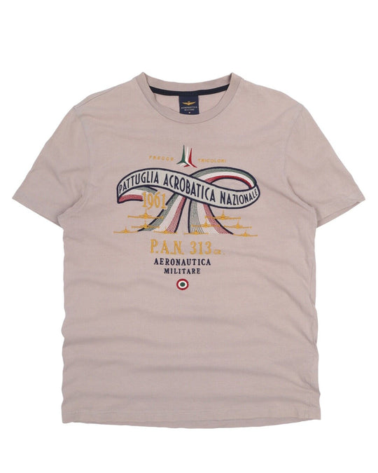 Men's AERONAUTICA MILITARE Beige Logo Cotton Tee T - Shirt Size L