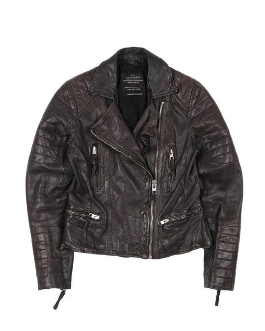 ALLSAINTS Pitch Biker Jacket Brown Leather Short Women's Size UK 8 EU 36