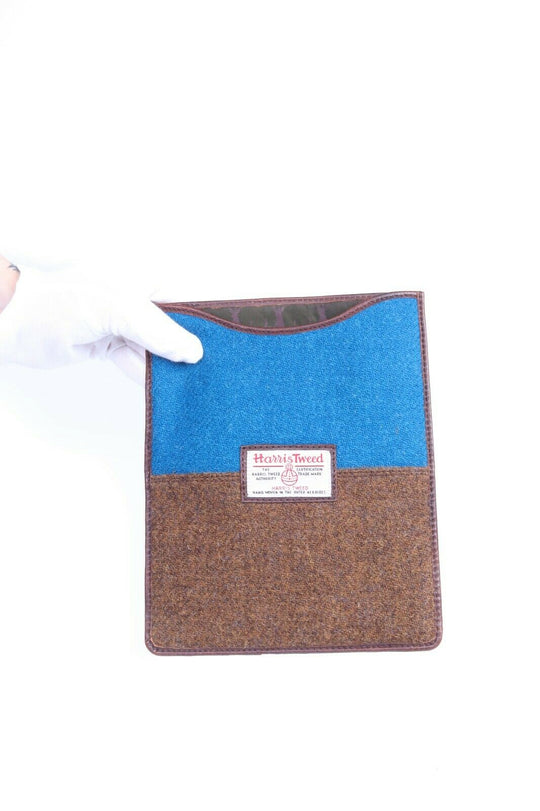 HARRIS TWEED Authentic Brown Blue Tablet iPad Clutch Cover Case