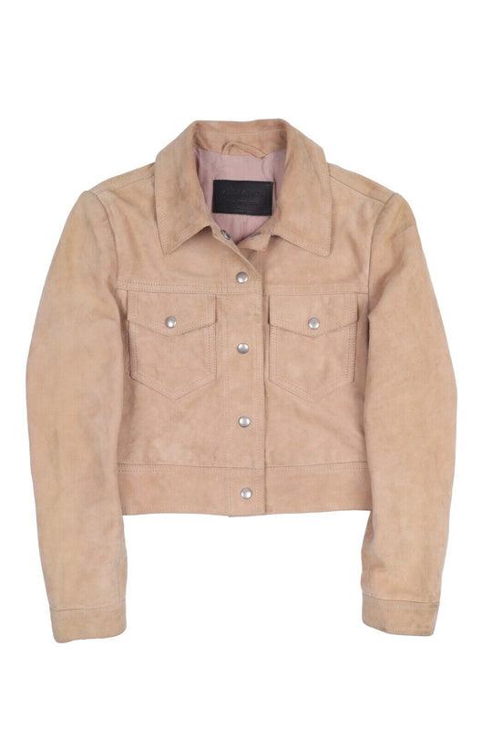 Women's ALLSAINTS Beige Lavelles Suede Leather Short Jacket Size 4 UK / XS