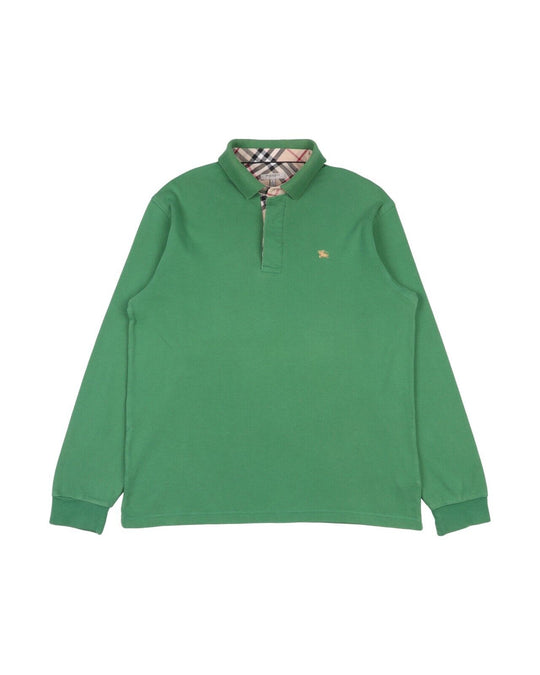 BURBERRY London Polo Shirt Green Cotton Men's Long Sleeve Nova Check Size L