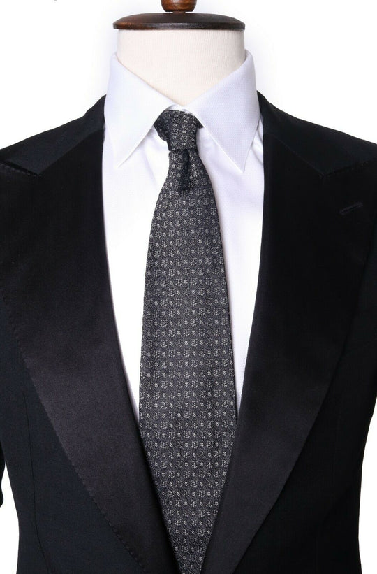 Men's CHRISTIAN DIOR Vintage 100% Silk Black Silver Floral Tie Necktie