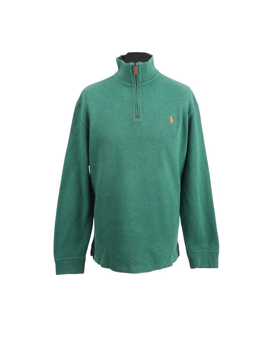 RALPH LAUREN Pullover Green Cotton Zip-Neck Men's Jumper Size L