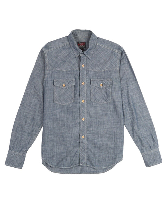 WOOLRICH Woolen Mills Blue Chambray Cotton Work Mens Shirt Size M Made In USA