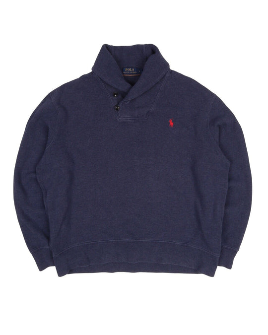 Men's POLO RALPH LAUREN Blue Cotton Shawl Neck Jumper Size L