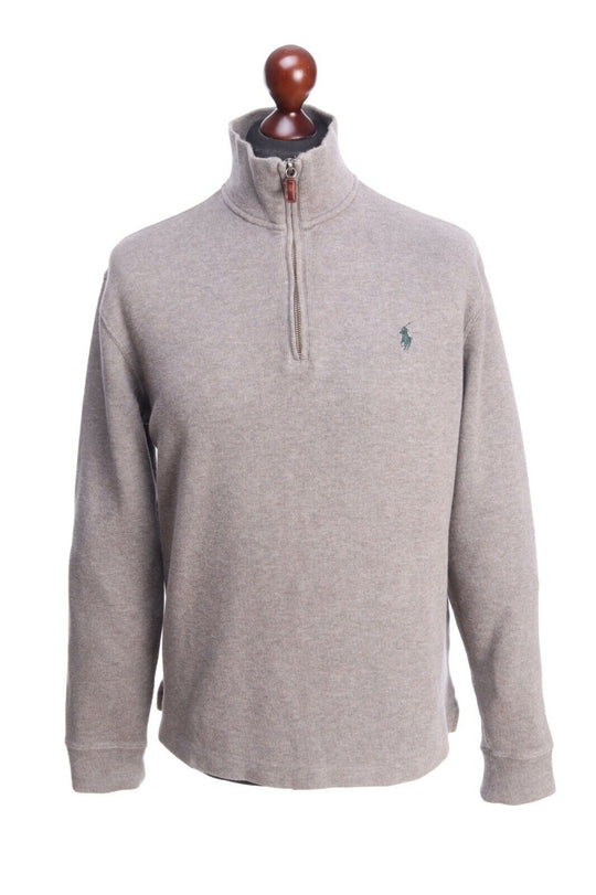 POLO RALPH LAUREN Grey Cotton Pullover Zip High-Neck Sweater Jumper Size M