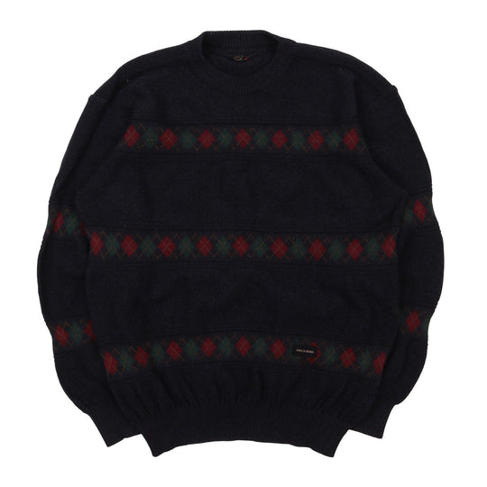 Men's Vintage PAUL & SHARK Navy Blue Striped Wool Linen Crew Neck Jumper Size M