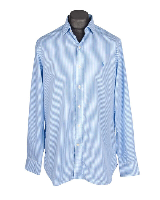 POLO RALPH LAUREN Shirt Blue Striped Cotton Men's Custom Fit Size 16.5 / 42
