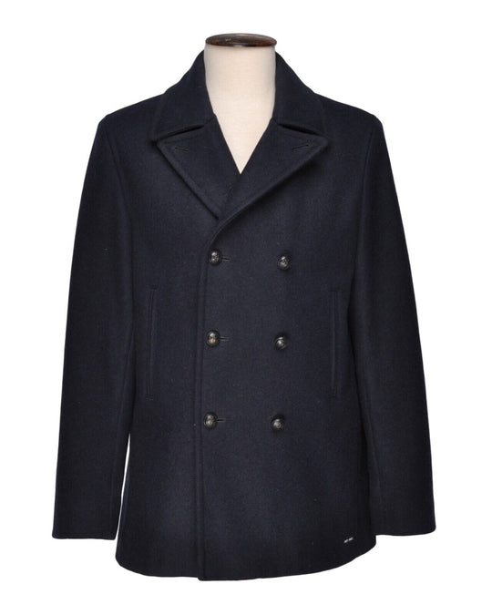 SAINT JAMES Pea Coat Navy Blue Wool Mens Double Breasted Overcoat Size 38 UK US