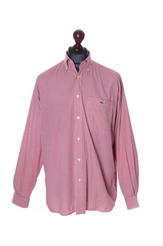 Men's CHEMISE LACOSTE Red 100% Cotton Check Long Sleeve Shirt Size 39