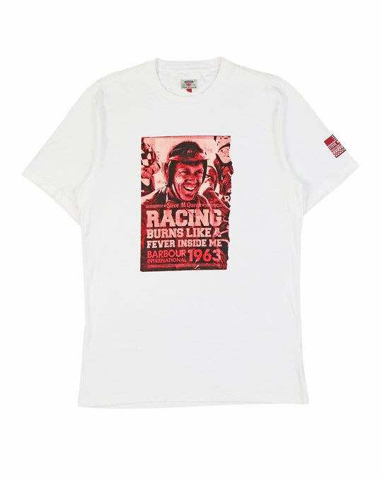 BARBOUR International Steve Mcqueen T-Shirt White Big Logo Cotton Men's Size XL