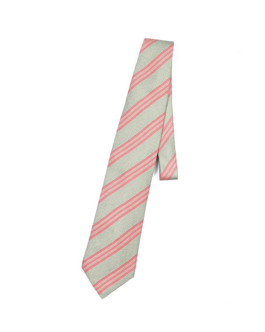 KITON NAPOLI Tie Green Striped 100% Silk Necktie